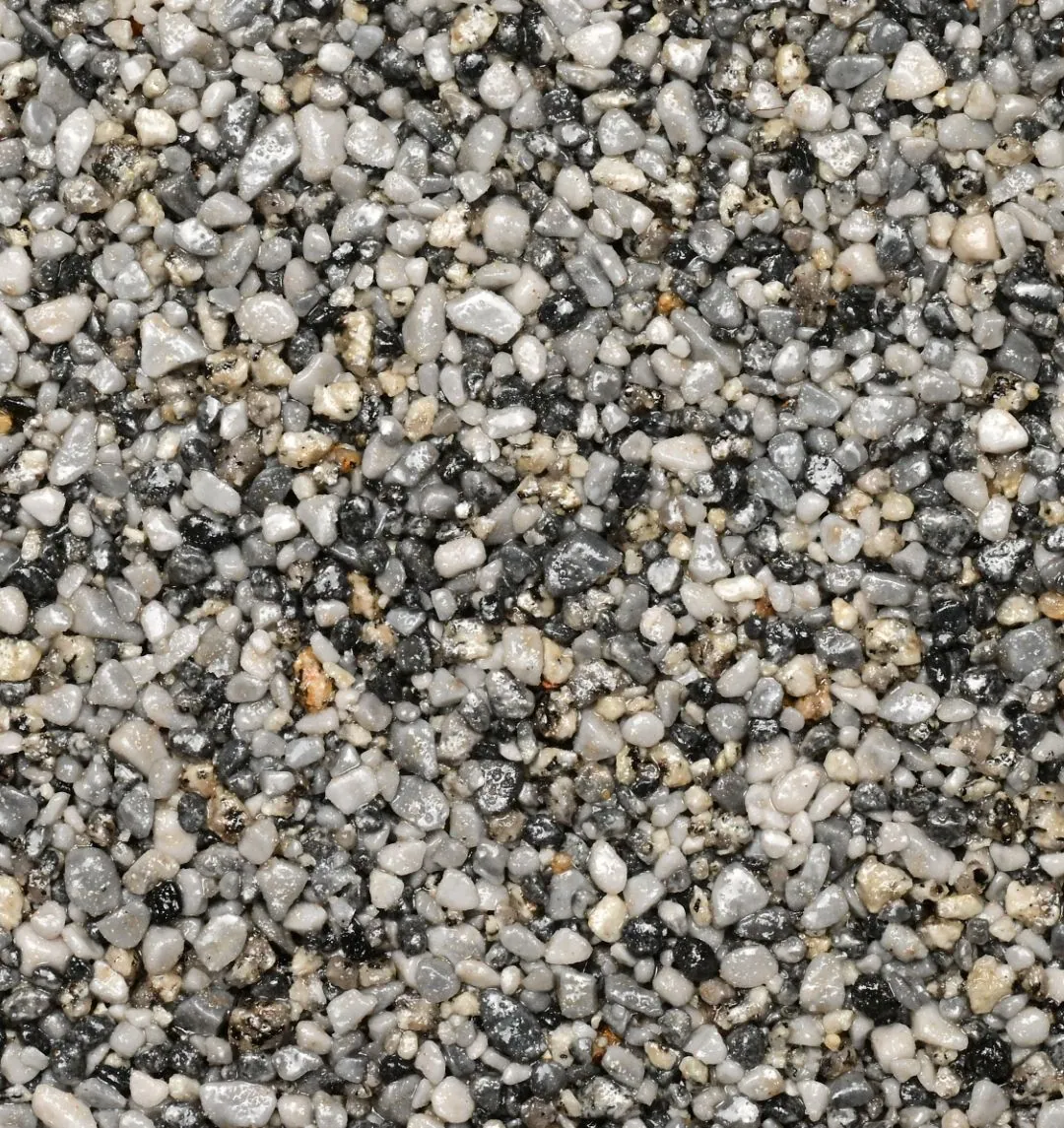 Kleurstaal harsgebonden grind Solid Grey: Middengrijs met zilver, wit en antraciet: een neutraal, stevig grijs