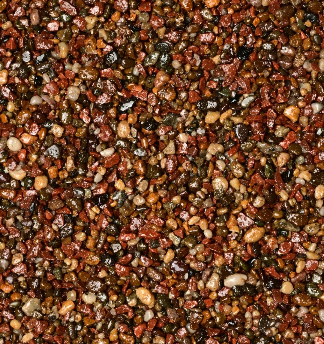 Kleurstaal harsgebonden grind Rosso Bronze
